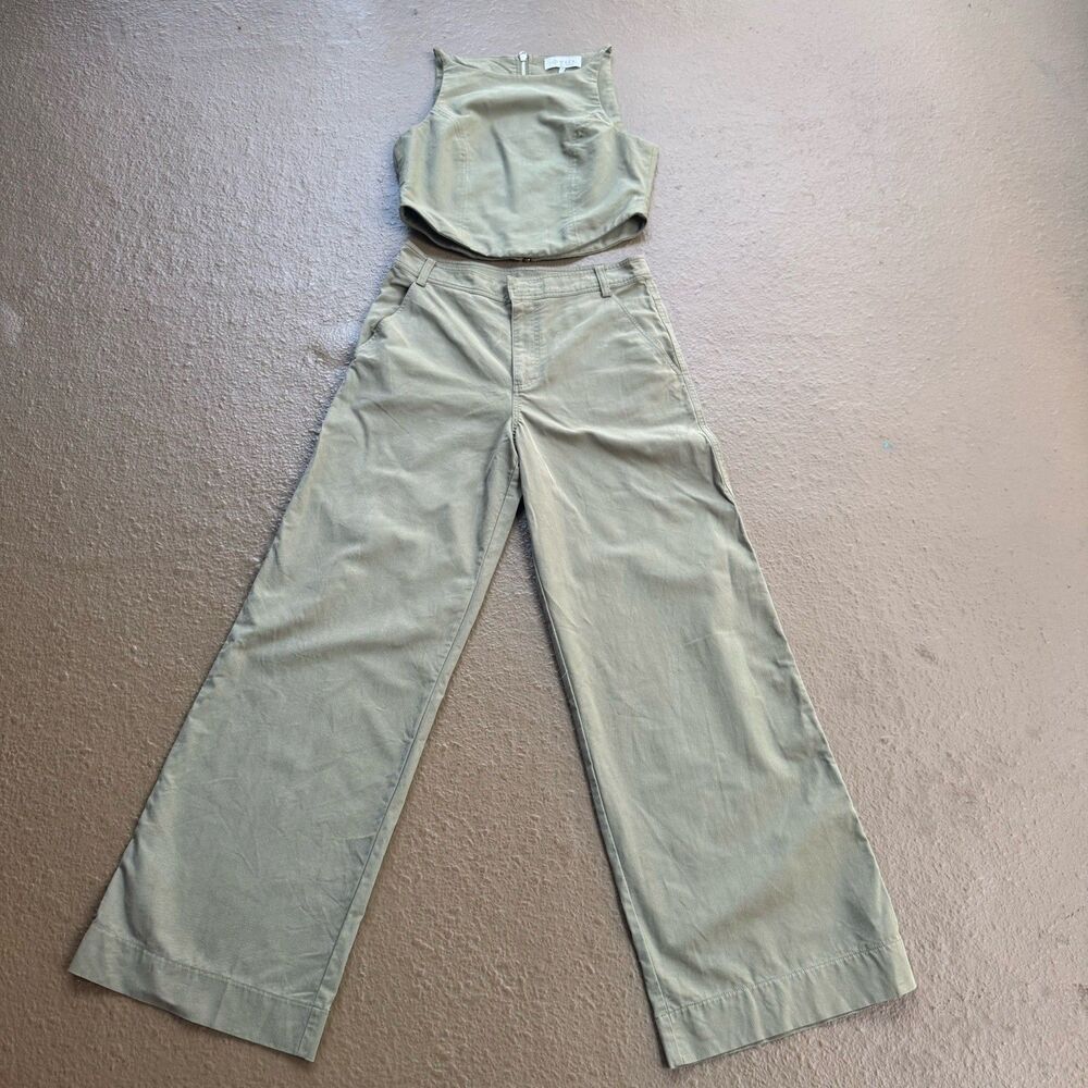 WAYF Olive Green Two-piece Set Cropped top & Wide-leg Oversized Pants Size S - Picture 4 of 16